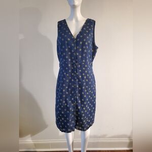 J. Crew Blue V-Neck Dress with Gold Accents